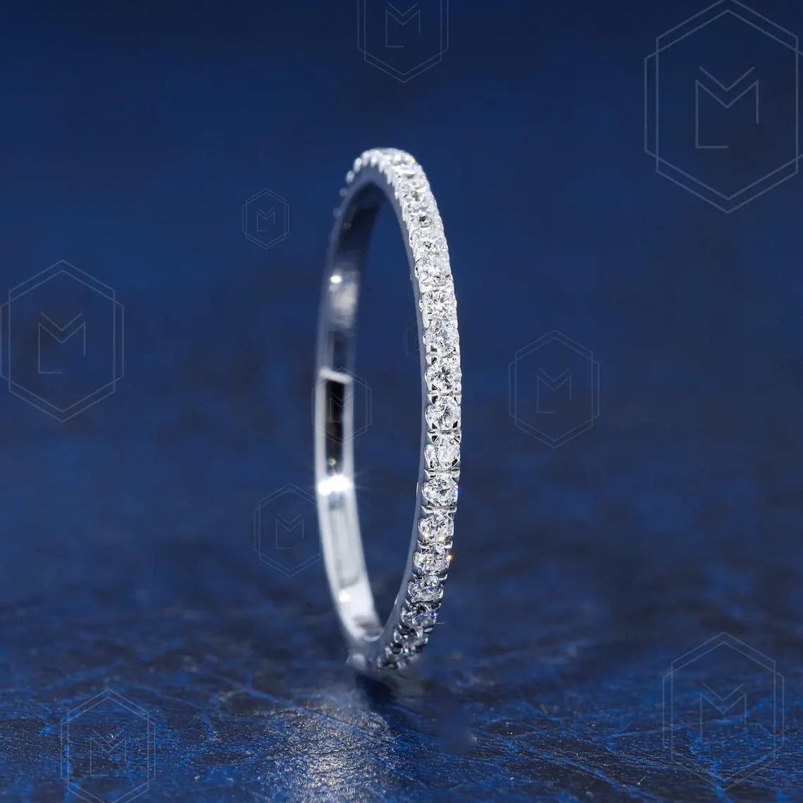 1.3MM Full Eternity Band Moissanite Wedding Band White Gold Band 14K gold Band Anniversary Band Matching Band, wedding gifts