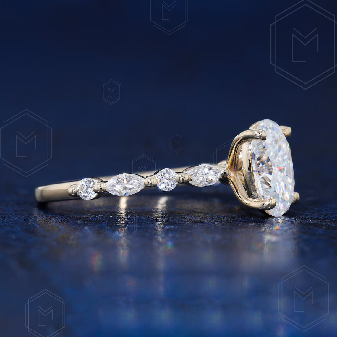 Diamond earring on a dark reflective surface