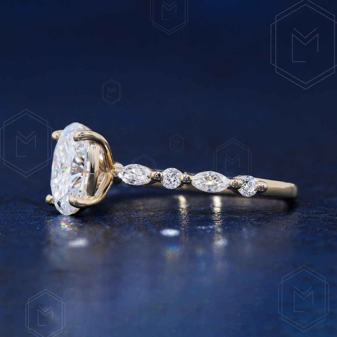 Diamond earring on a dark blue background