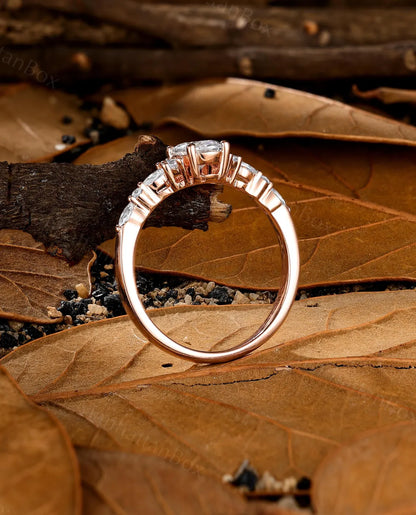 Diamond Engagement Ring - Moissanite Wedding Ring - Vintage Rose Gold Ring