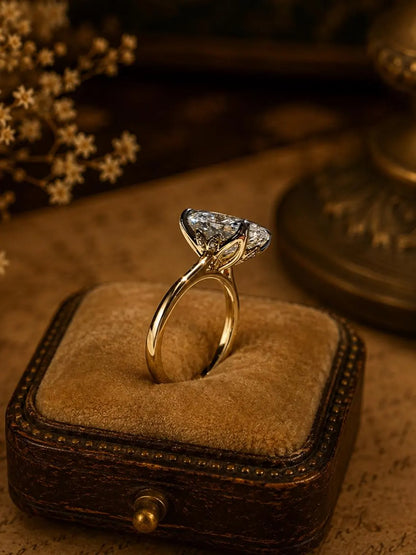 Oval Moissanite Engagement Ring, 2 CT Oval Cut Solitaire Ring, 14K Gold Promise Ring, Cathedral Bridal Ring, Anniversary Gift ,Luxury Ring