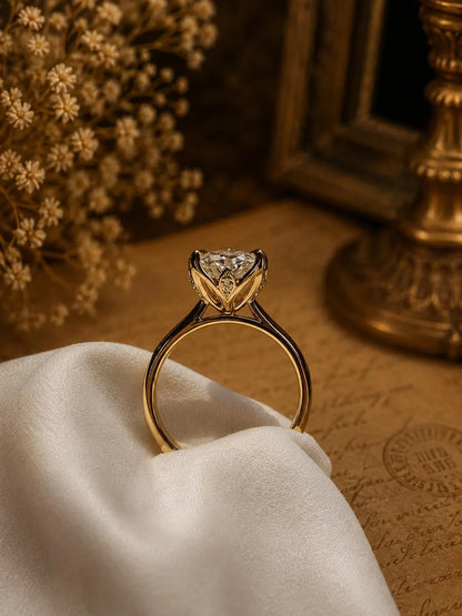 Oval Moissanite Engagement Ring, 2 CT Oval Cut Solitaire Ring, 14K Gold Promise Ring, Cathedral Bridal Ring, Anniversary Gift ,Luxury Ring
