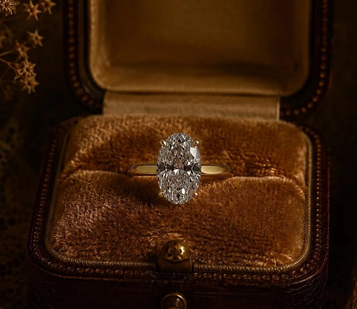Oval Moissanite Engagement Ring, 2 CT Oval Cut Solitaire Ring, 14K Gold Promise Ring, Cathedral Bridal Ring, Anniversary Gift ,Luxury Ring