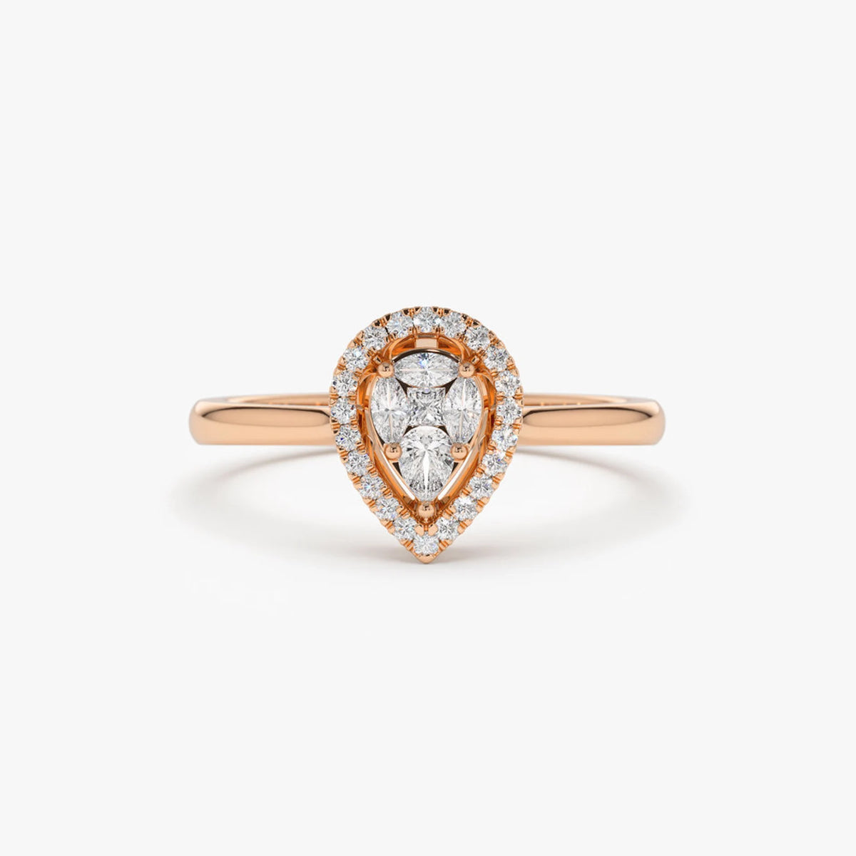 Engagement Ring / 14k Solid Gold Illusion Set Pear Shape Engagement Ring / Illusion Tear Drop Engagement Ring