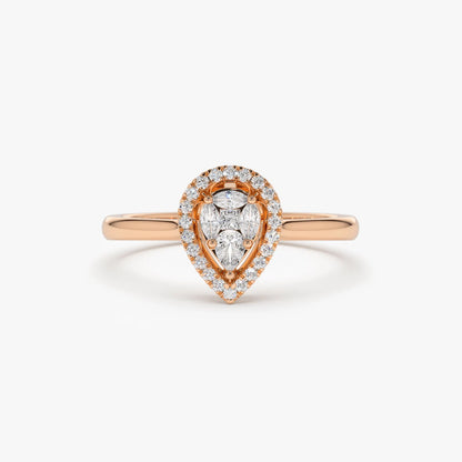 Engagement Ring / 14k Solid Gold Illusion Set Pear Shape Engagement Ring / Illusion Tear Drop Engagement Ring