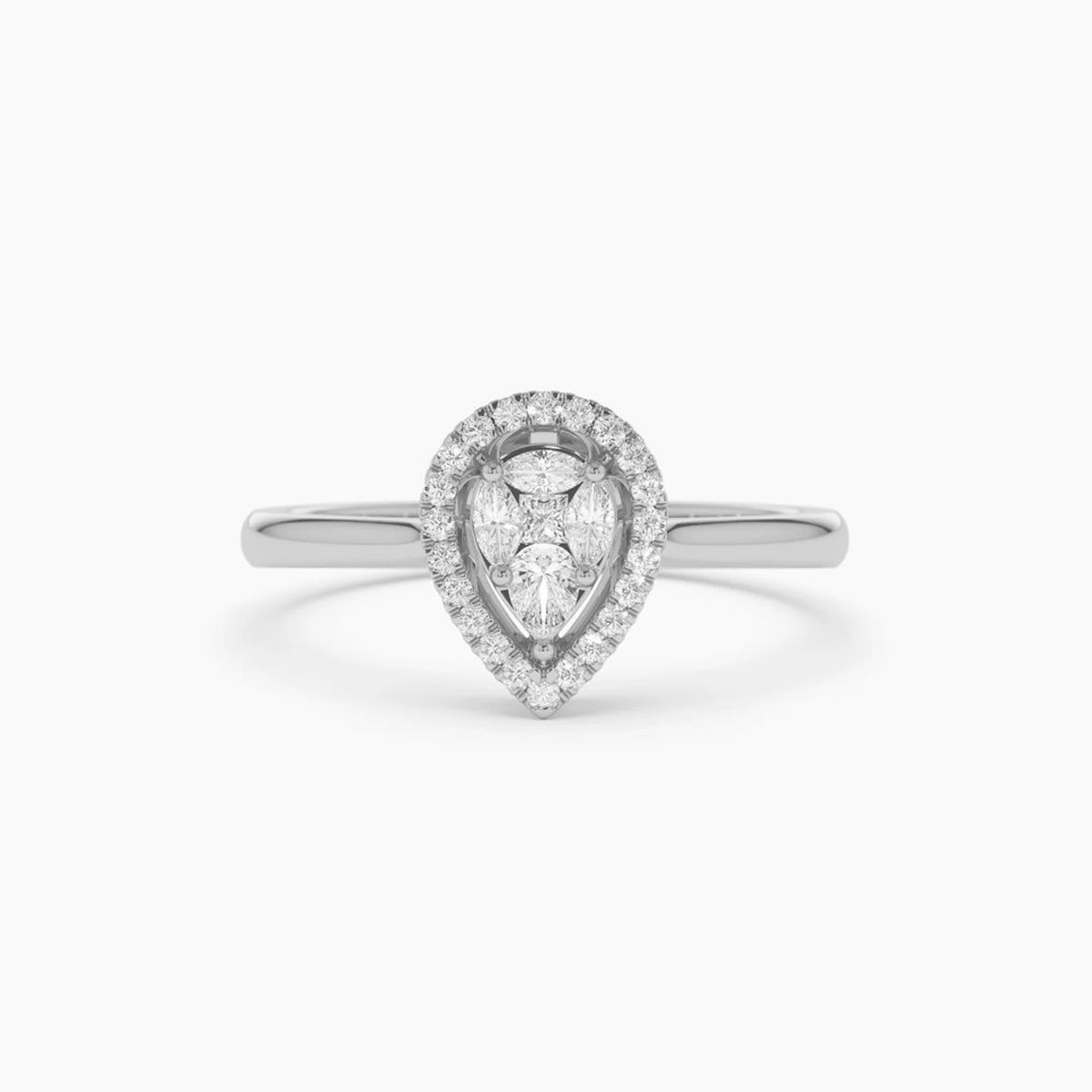 Engagement Ring / 14k Solid Gold Illusion Set Pear Shape Engagement Ring / Illusion Tear Drop Engagement Ring