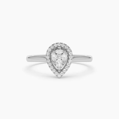 Engagement Ring / 14k Solid Gold Illusion Set Pear Shape Engagement Ring / Illusion Tear Drop Engagement Ring