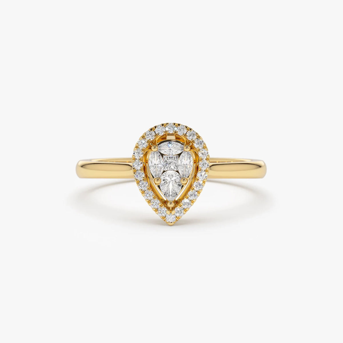 Engagement Ring / 14k Solid Gold Illusion Set Pear Shape Engagement Ring / Illusion Tear Drop Engagement Ring