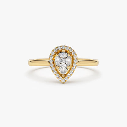 Engagement Ring / 14k Solid Gold Illusion Set Pear Shape Engagement Ring / Illusion Tear Drop Engagement Ring