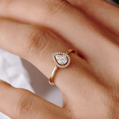 Engagement Ring / 14k Solid Gold Illusion Set Pear Shape Engagement Ring / Illusion Tear Drop Engagement Ring