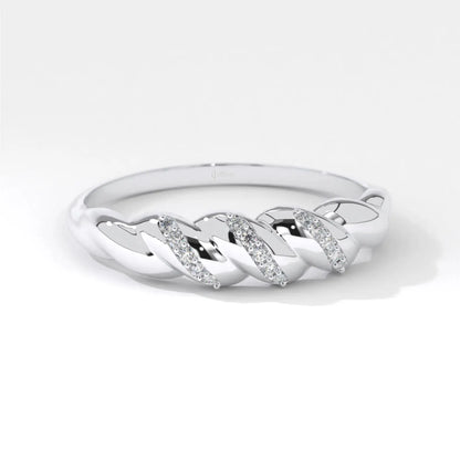 Croissant Dome Cluster Diamond Statement Ring, 14K Solid Gold Ribbed Signet Ring Moissanite Twisted Rope Wedding Band