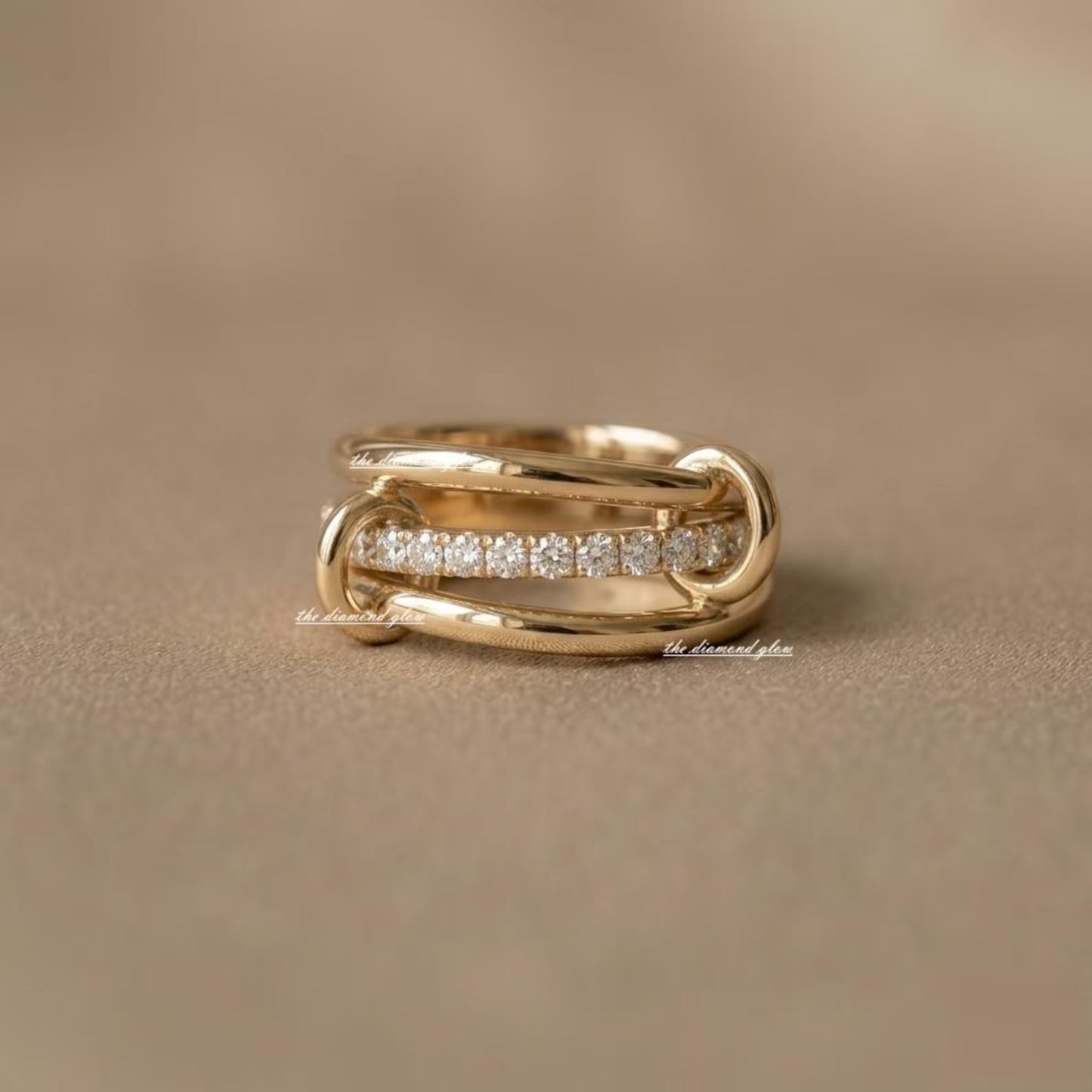 14k Solid Gold Multi Link Ring Set, Handmade Stacking Rings