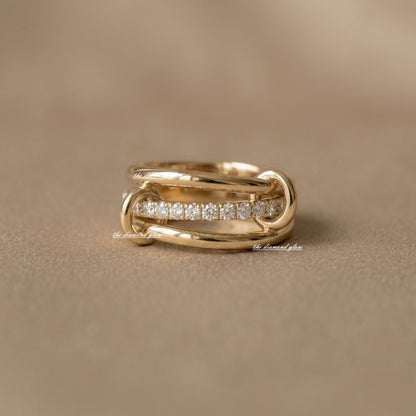 14k Solid Gold Multi Link Ring Set, Handmade Stacking Rings