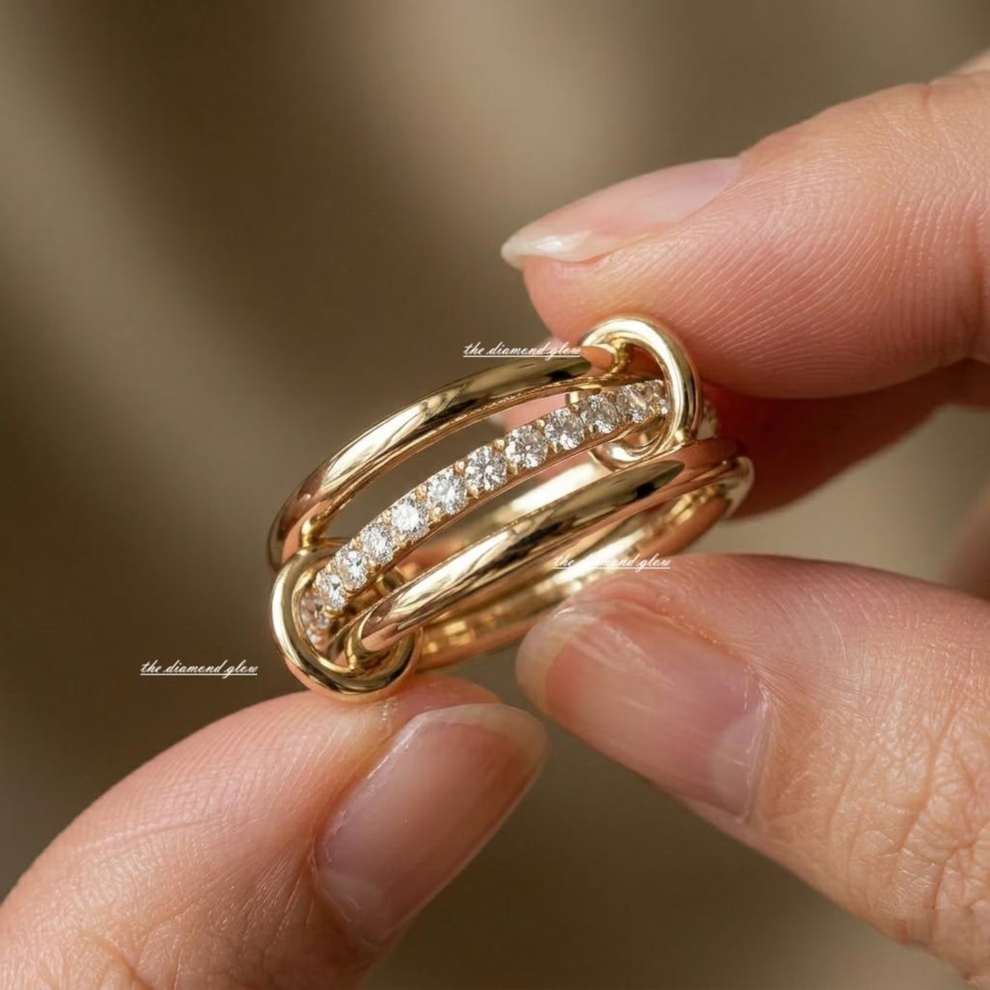 14k Solid Gold Multi Link Ring Set, Handmade Stacking Rings