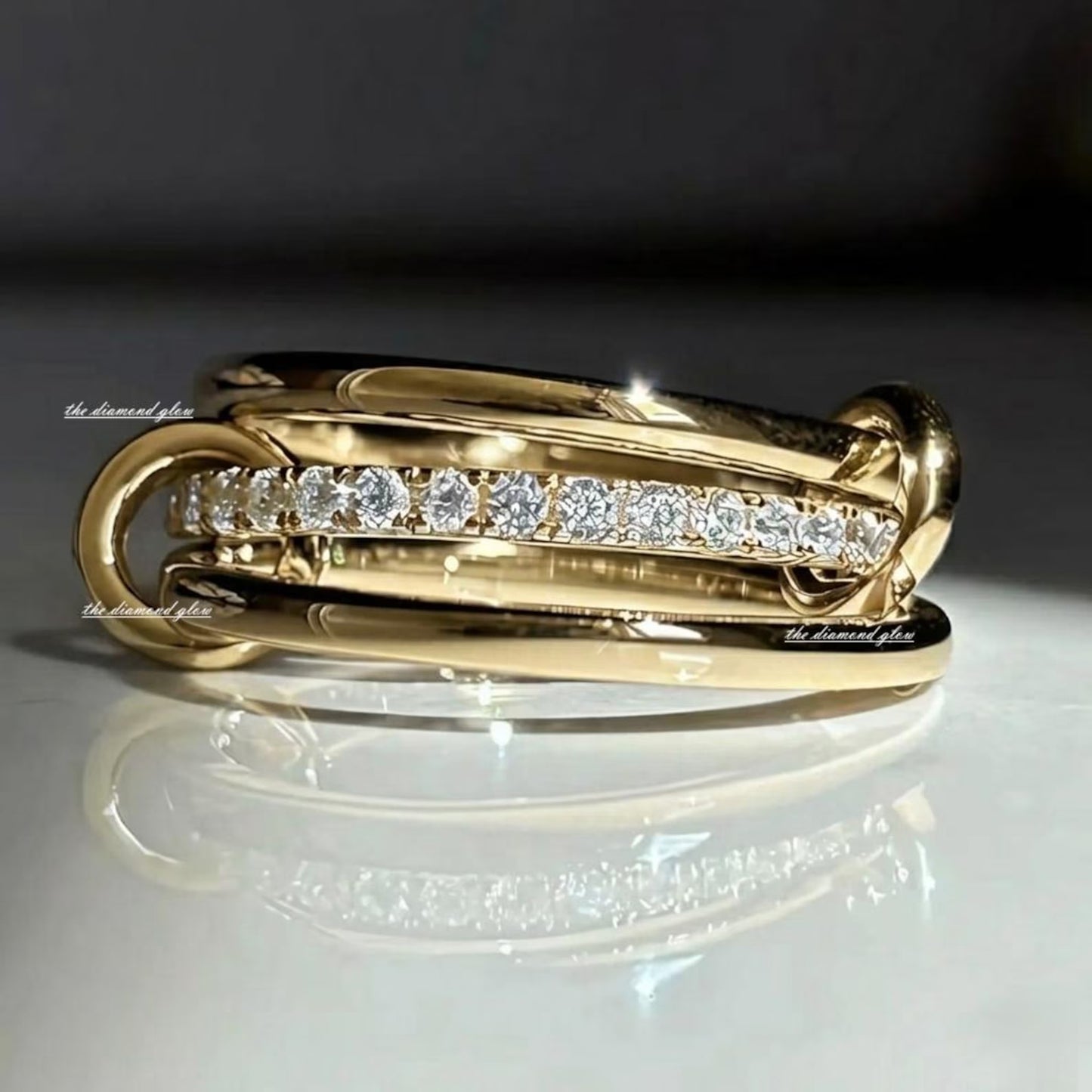 14k Solid Gold Multi Link Ring Set, Handmade Stacking Rings