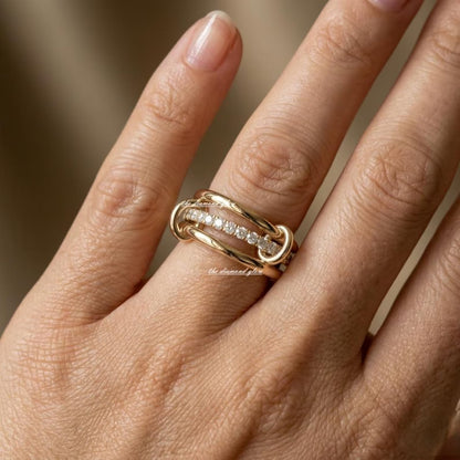 14k Solid Gold Multi Link Ring Set, Handmade Stacking Rings