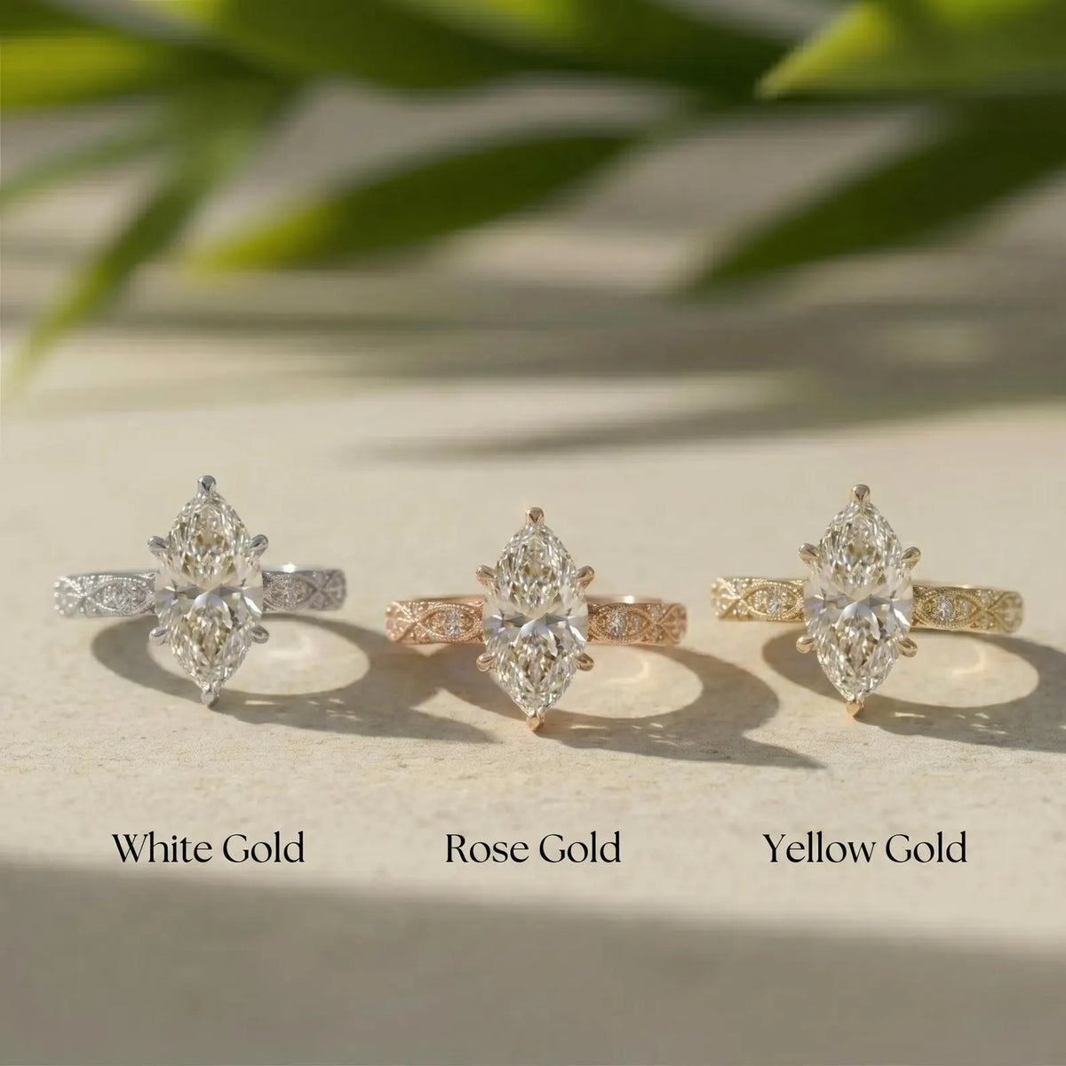 Marquise Lab Grown Diamond Ring, 14K Yellow Gold Vintage Engagement Ring With Milgrain Details