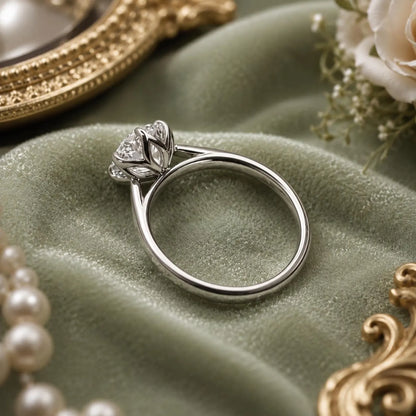 2 CT Round Moissanite Engagement Ring, Lotus Basket Solitaire Ring, Round Cut Moissanite Ring, Minimalist Sterling Silver Ring, Promise Ring