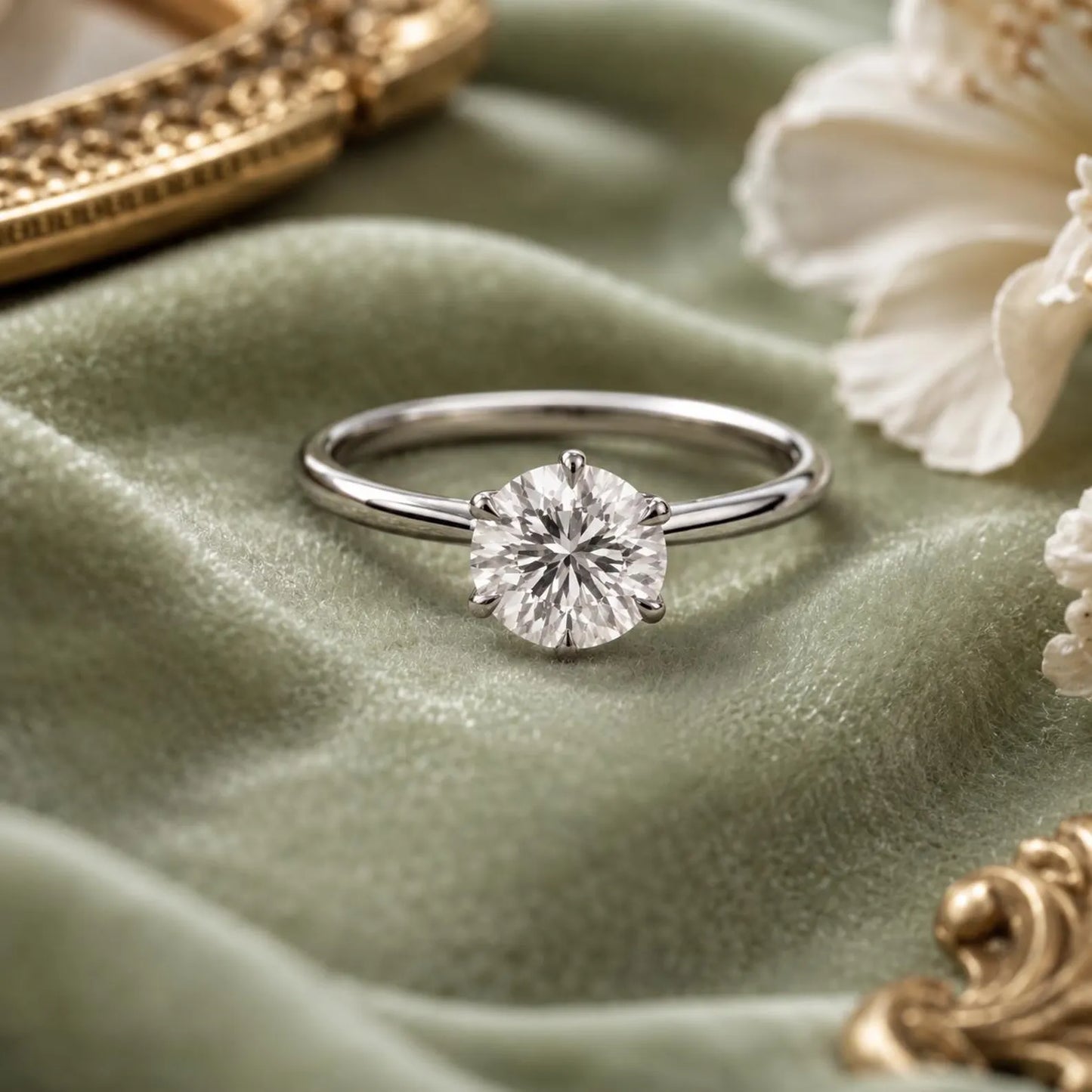 2 CT Round Moissanite Engagement Ring, Lotus Basket Solitaire Ring, Round Cut Moissanite Ring, Minimalist Sterling Silver Ring, Promise Ring