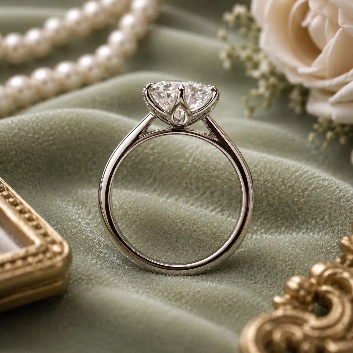 2 CT Round Moissanite Engagement Ring, Lotus Basket Solitaire Ring, Round Cut Moissanite Ring, Minimalist Sterling Silver Ring, Promise Ring