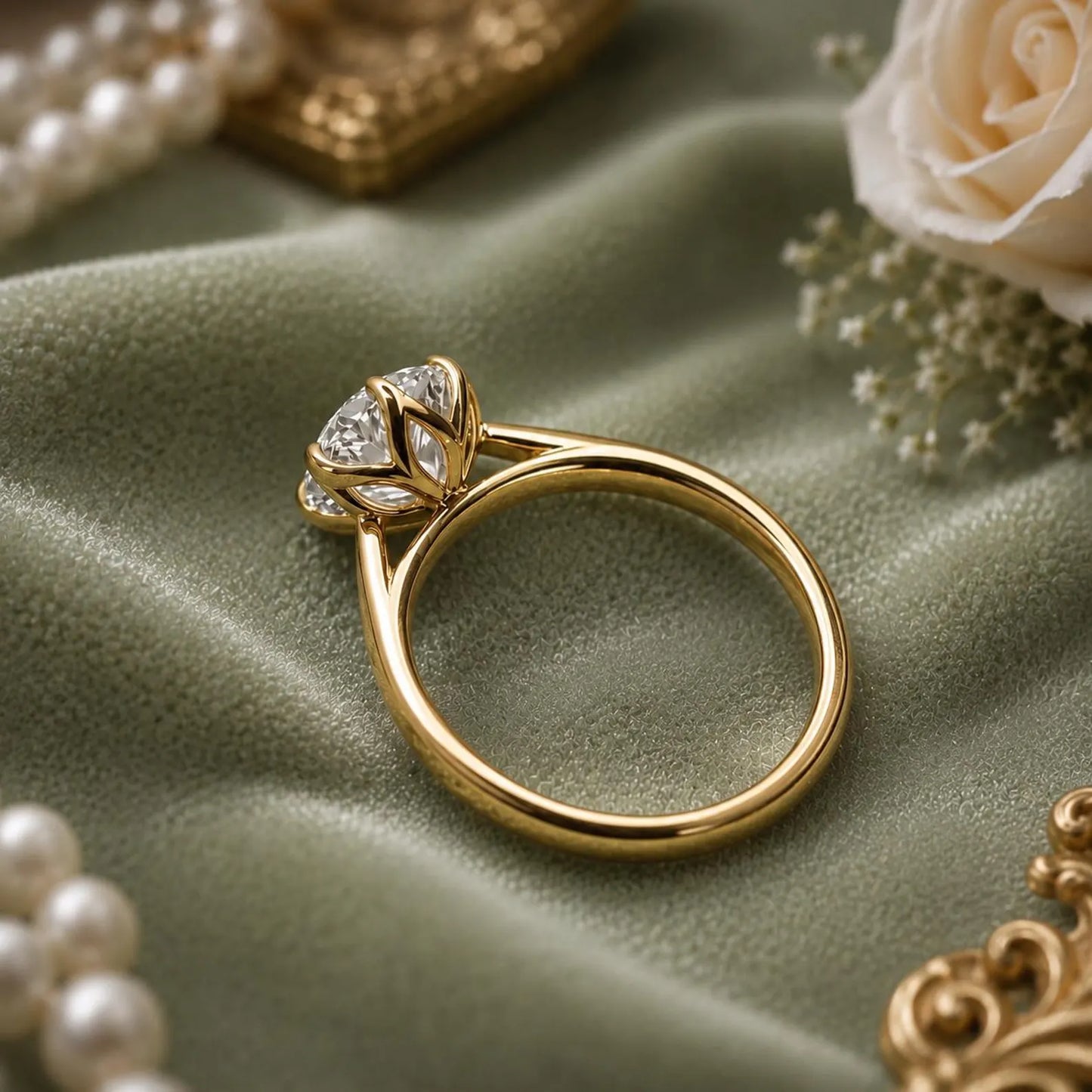 2 CT Round Moissanite Engagement Ring, Lotus Basket Solitaire Ring, Round Cut Moissanite Ring, Minimalist Sterling Silver Ring, Promise Ring
