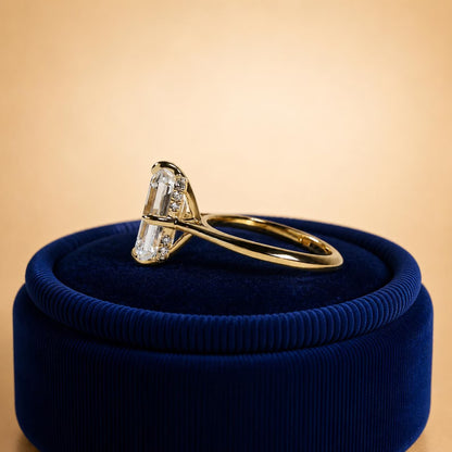 Hidden Halo 2.80 CT Emerald Cut Moissanite Engagement Ring, 14K Yellow Gold Ring, Solitaire Wedding Ring, Promise Ring, Anniversary Gifts.