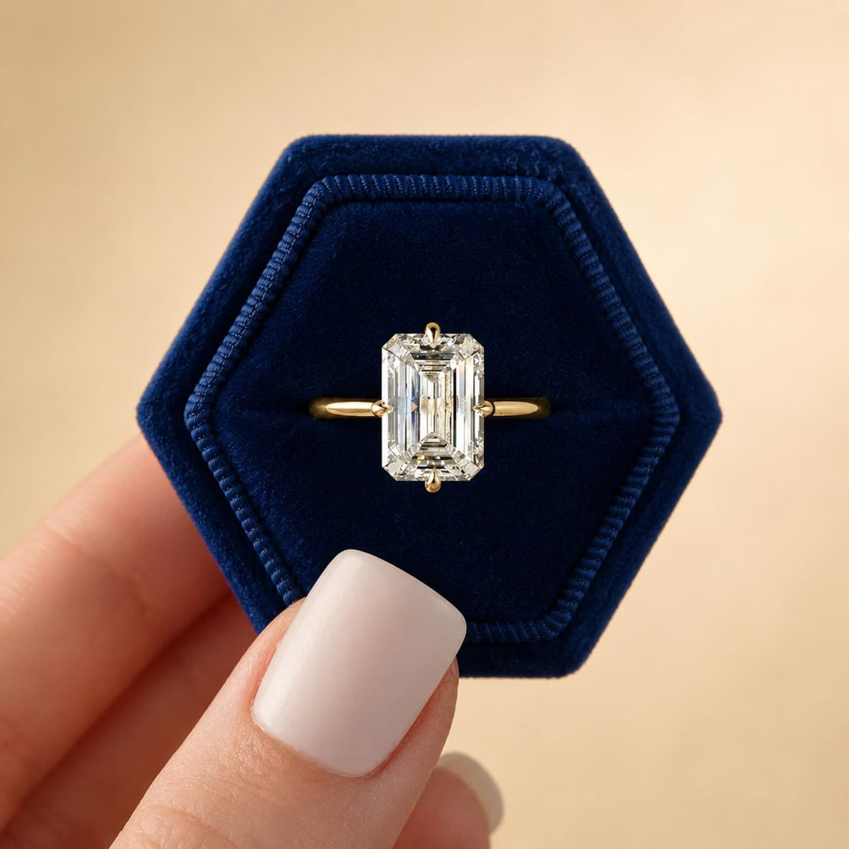 Hidden Halo 2.80 CT Emerald Cut Moissanite Engagement Ring, 14K Yellow Gold Ring, Solitaire Wedding Ring, Promise Ring, Anniversary Gifts.