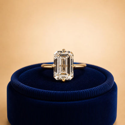 Hidden Halo 2.80 CT Emerald Cut Moissanite Engagement Ring, 14K Yellow Gold Ring, Solitaire Wedding Ring, Promise Ring, Anniversary Gifts.