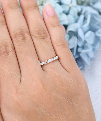 Lab Grown Diamond wedding band Unique Rose gold wedding band Marquise cut Lab diamond Vintage Half eternity Matching Ring Anniversary gift