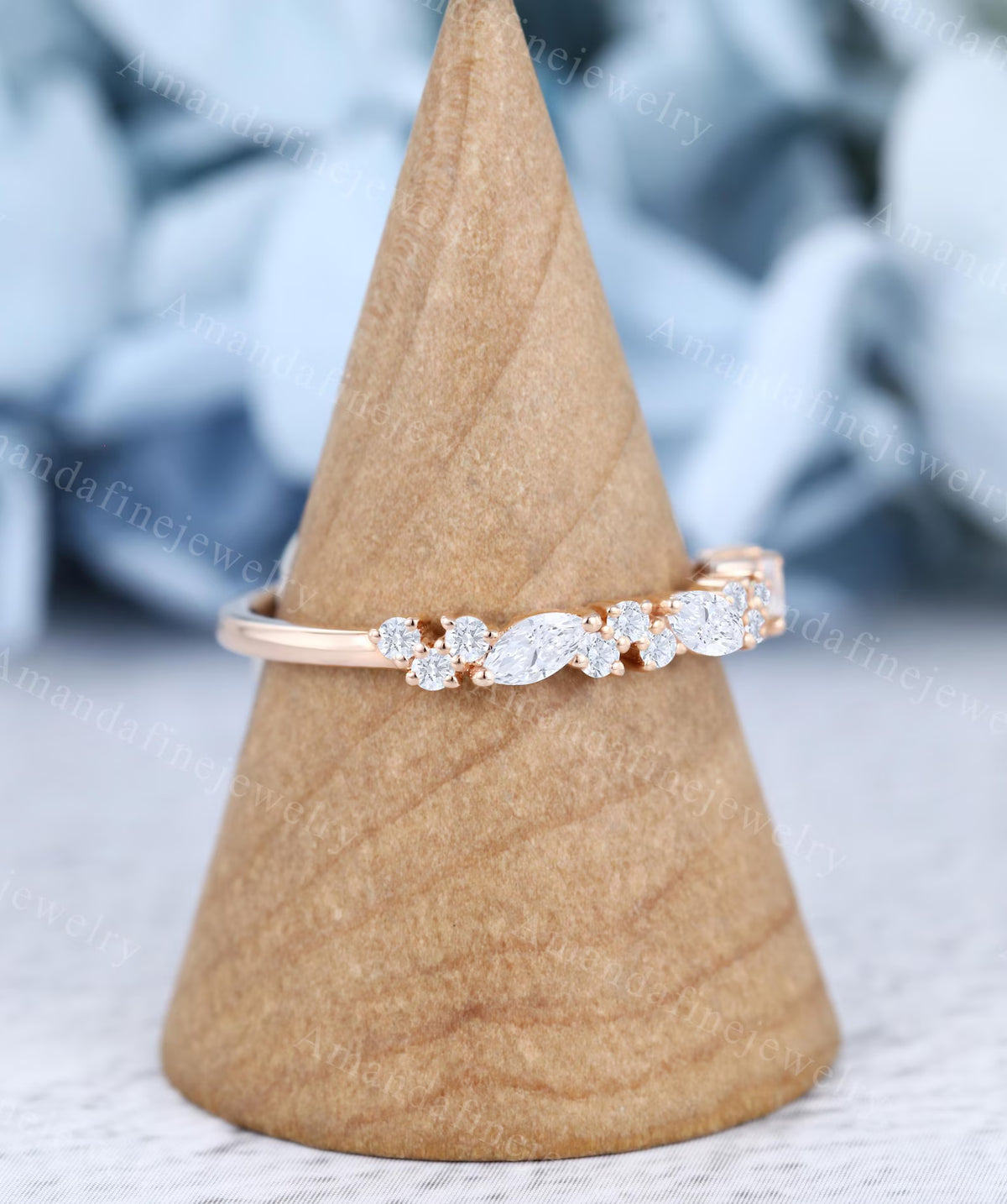 Lab Grown Diamond wedding band Unique Rose gold wedding band Marquise cut Lab diamond Vintage Half eternity Matching Ring Anniversary gift