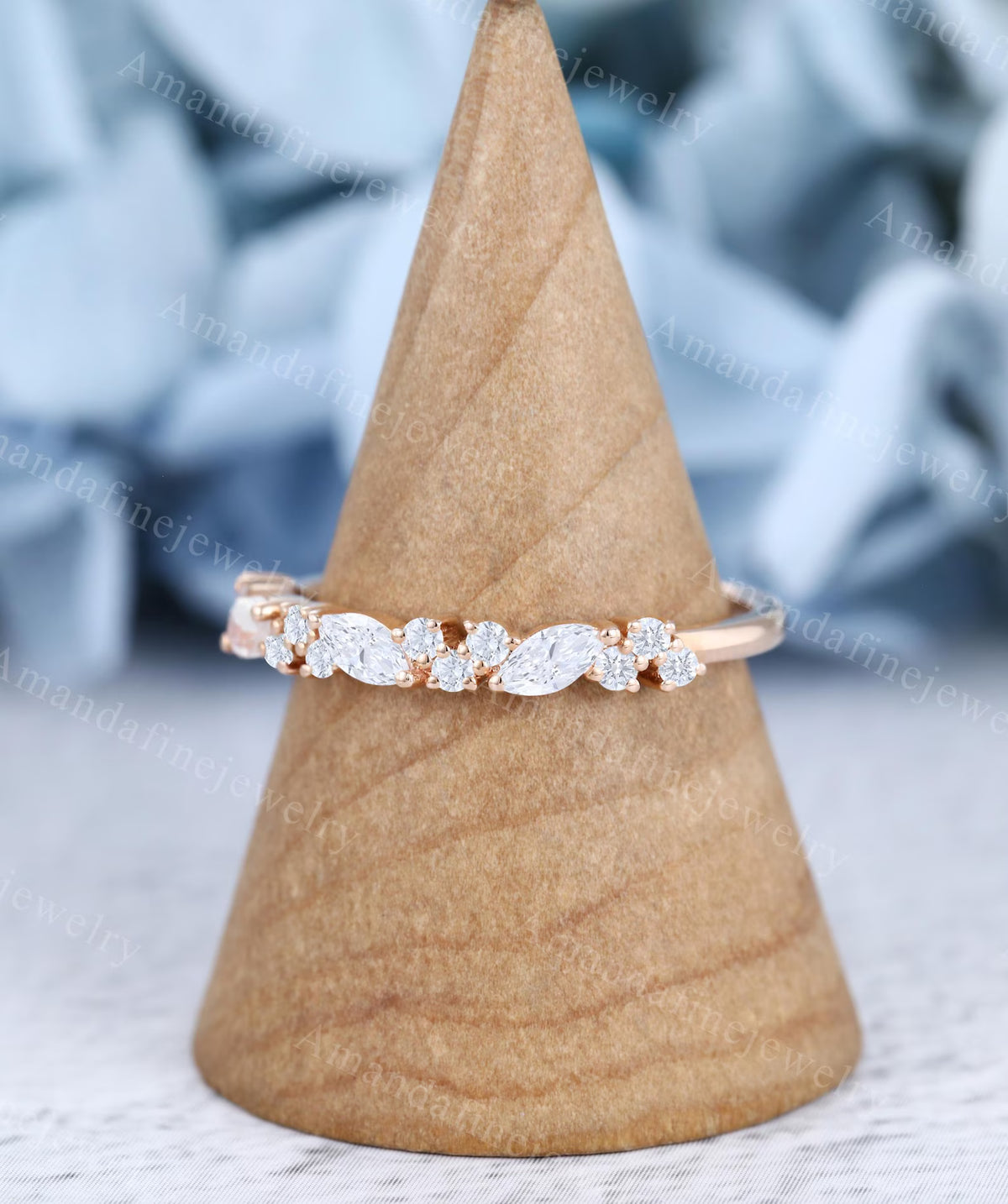 Lab Grown Diamond wedding band Unique Rose gold wedding band Marquise cut Lab diamond Vintage Half eternity Matching Ring Anniversary gift