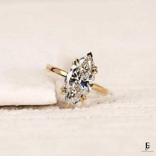 2.5 CT Marquise Cut Lab Grown Diamond Engagement Ring, Hidden Halo Double Claw Prong Setting Wedding Ring, Proposal Ring for Girlfriend
