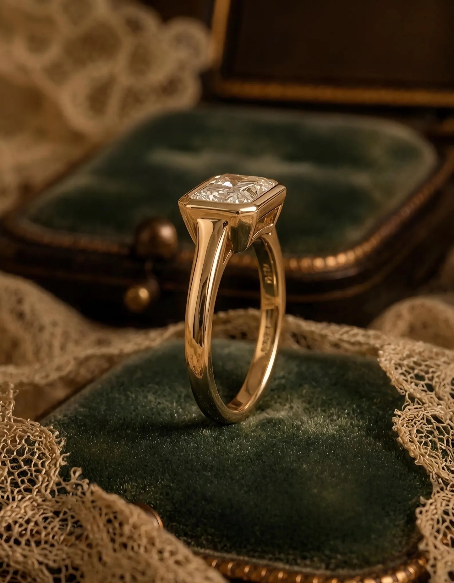 East West Radiant Cut Moissanite Engagement Ring, Bezel Set Radiant Moissanite Ring, 14K Yellow Gold ,Vintage Style Solitaire Luxury Ring