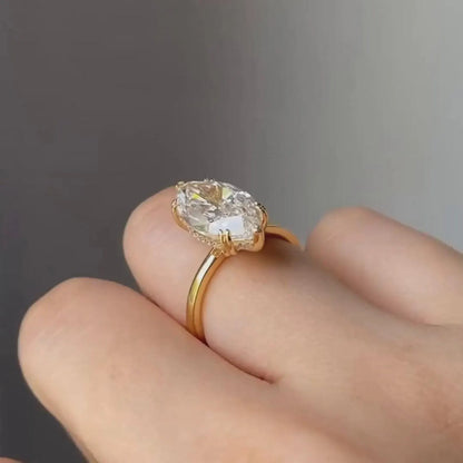 2.5 CT Marquise Cut Lab Grown Diamond Engagement Ring, Hidden Halo Double Claw Prong Setting Wedding Ring, Proposal Ring for Girlfriend