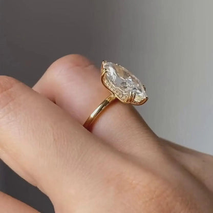 2.5 CT Marquise Cut Lab Grown Diamond Engagement Ring, Hidden Halo Double Claw Prong Setting Wedding Ring, Proposal Ring for Girlfriend
