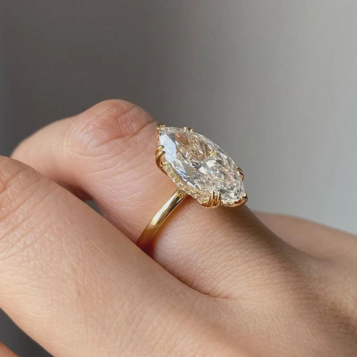2.5 CT Marquise Cut Lab Grown Diamond Engagement Ring, Hidden Halo Double Claw Prong Setting Wedding Ring, Proposal Ring for Girlfriend
