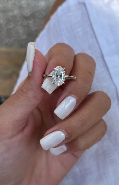 Oval Lab Grown Diamond Engagement Ring, Low Profile Solitaire Ring, Handmade Fine Jewelry, Minimalist Solid Gold Ring