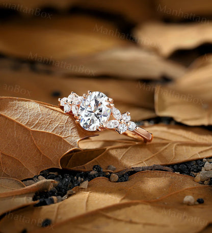 Moissanite Engagement Ring - Winter Nature Inspired Ring - Cluster Rings for Women