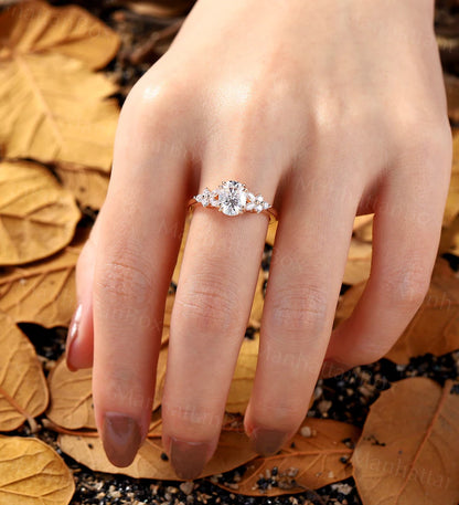 Moissanite Engagement Ring - Winter Nature Inspired Ring - Cluster Rings for Women