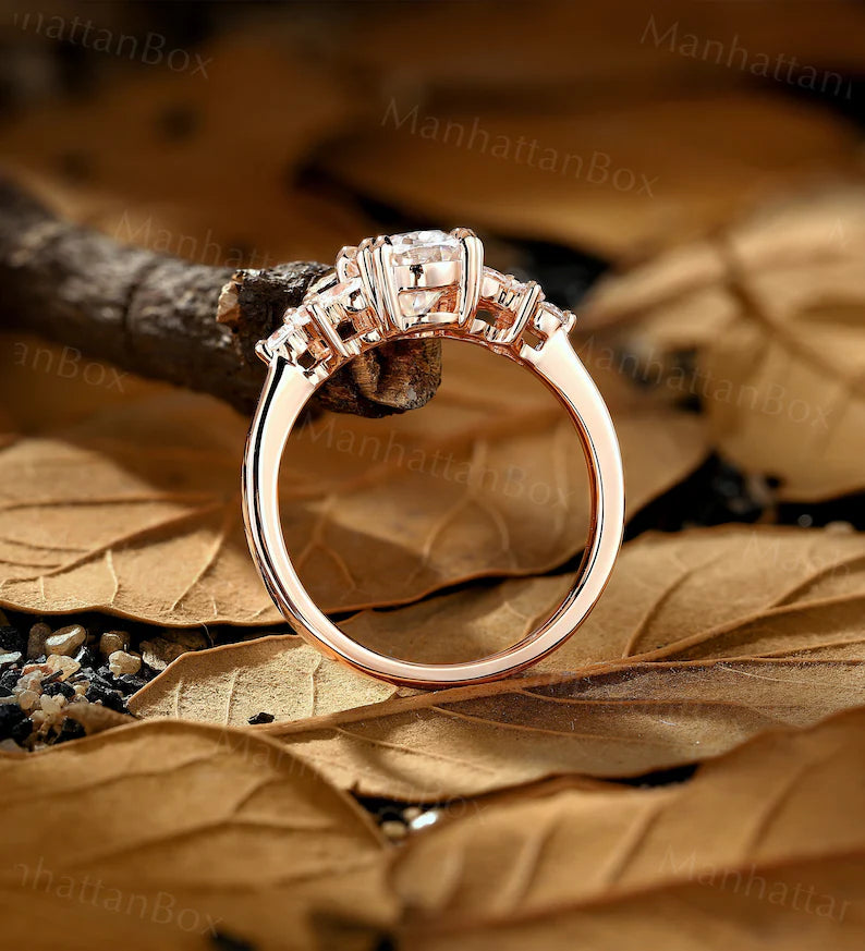 Moissanite Engagement Ring - Winter Nature Inspired Ring - Cluster Rings for Women