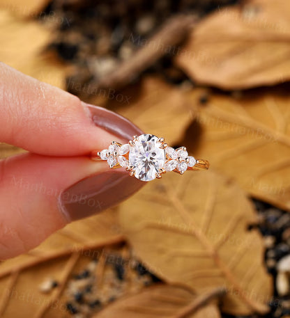 Moissanite Engagement Ring - Winter Nature Inspired Ring - Cluster Rings for Women