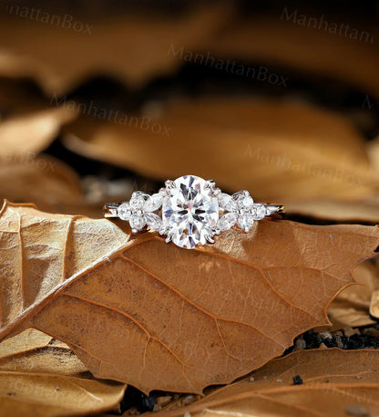 Moissanite Engagement Ring - Winter Nature Inspired Ring - Cluster Rings for Women