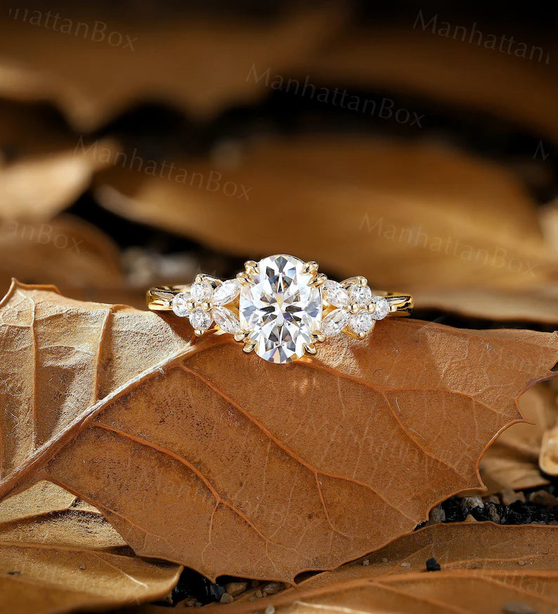 Moissanite Engagement Ring - Winter Nature Inspired Ring - Cluster Rings for Women