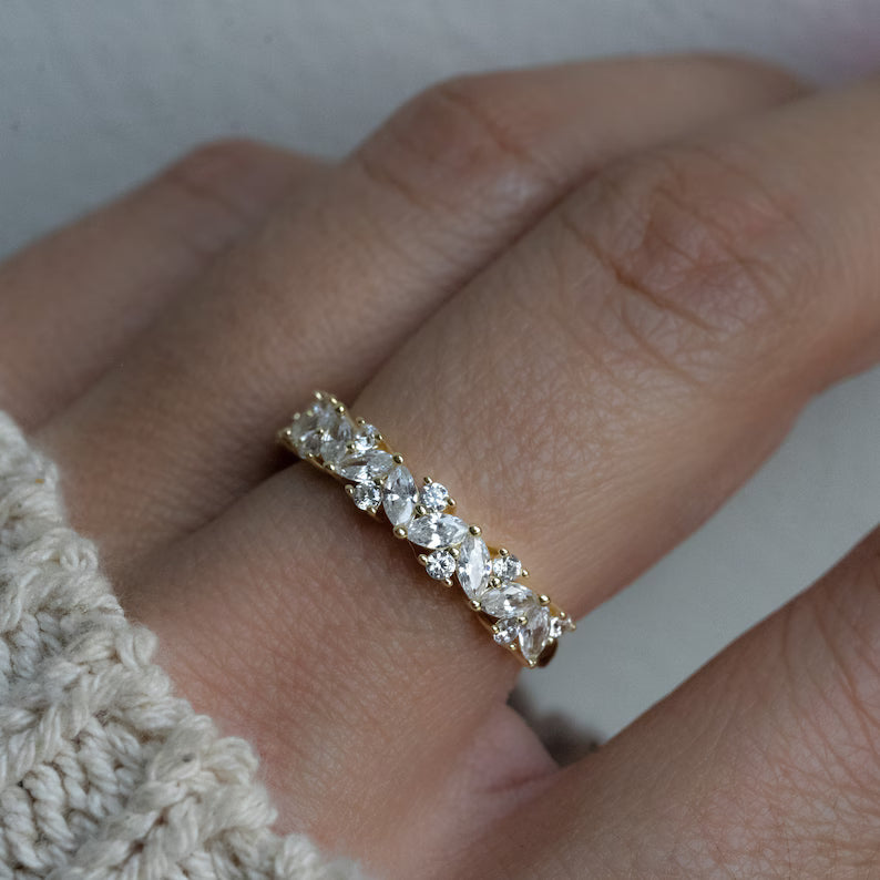 Multi Stone Ring, Diamond Wedding Band, Marquise Ring, Womens Gold Ring, Stacking Ring, Sterling Silver Ring, Promise Ring, Diamond Ring,