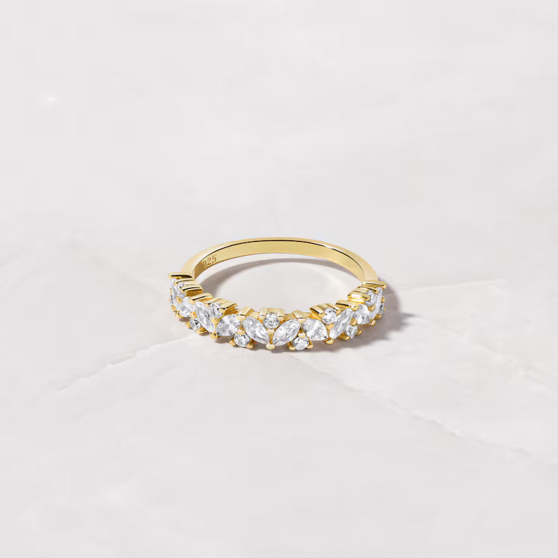 Multi Stone Ring, Diamond Wedding Band, Marquise Ring, Womens Gold Ring, Stacking Ring, Sterling Silver Ring, Promise Ring, Diamond Ring,