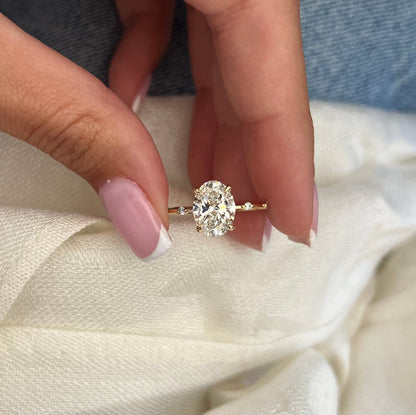 2 Carat Elongated Oval Diamond Nature Inspired THIN Engagement Ring in Yellow Gold