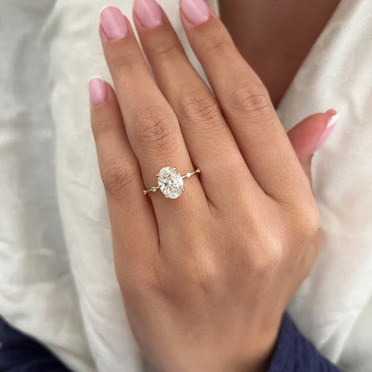 2 Carat Elongated Oval Diamond Nature Inspired THIN Engagement Ring in Yellow Gold