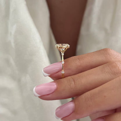 2 Carat Elongated Oval Diamond Nature Inspired THIN Engagement Ring in Yellow Gold