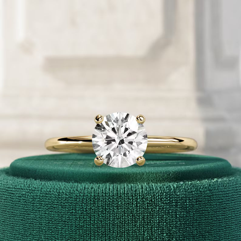 1 Carat E VVS2 Round Brilliant Lab Grown Diamond Engagement Ring / 14k Yellow Gold Minimalist 4 Prong Solitaire Ring / 14k Yellow Gold Ring