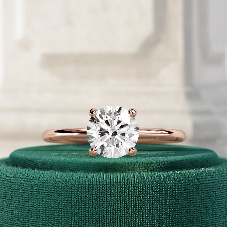 1 Carat E VVS2 Round Brilliant Lab Grown Diamond Engagement Ring / 14k Yellow Gold Minimalist 4 Prong Solitaire Ring / 14k Yellow Gold Ring